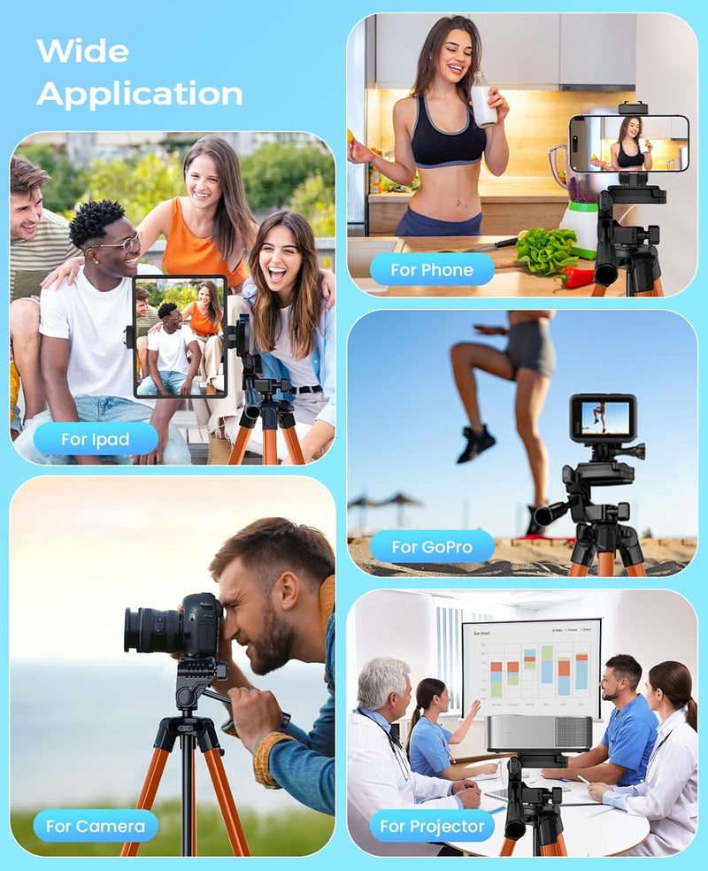 MACTREM 67" Tripod Stand for iPad Phone Tablet Camera with 2 in 1 Mount & Wireless Remote, Aluminum Extendable iPhone Tripod for Video Recording/Selfies/Live Stream/Vlogging (Orange) - Image 3